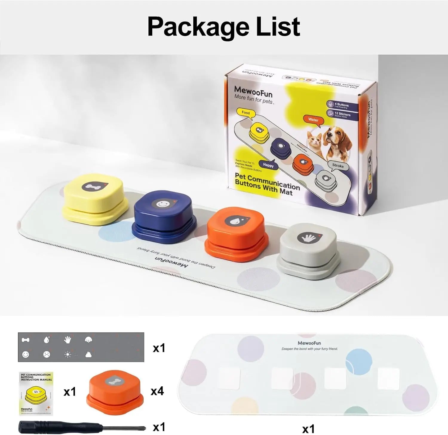 Mewoofun Voice Recording Button – Interactive Talking Pet Training Buzzer with Mat