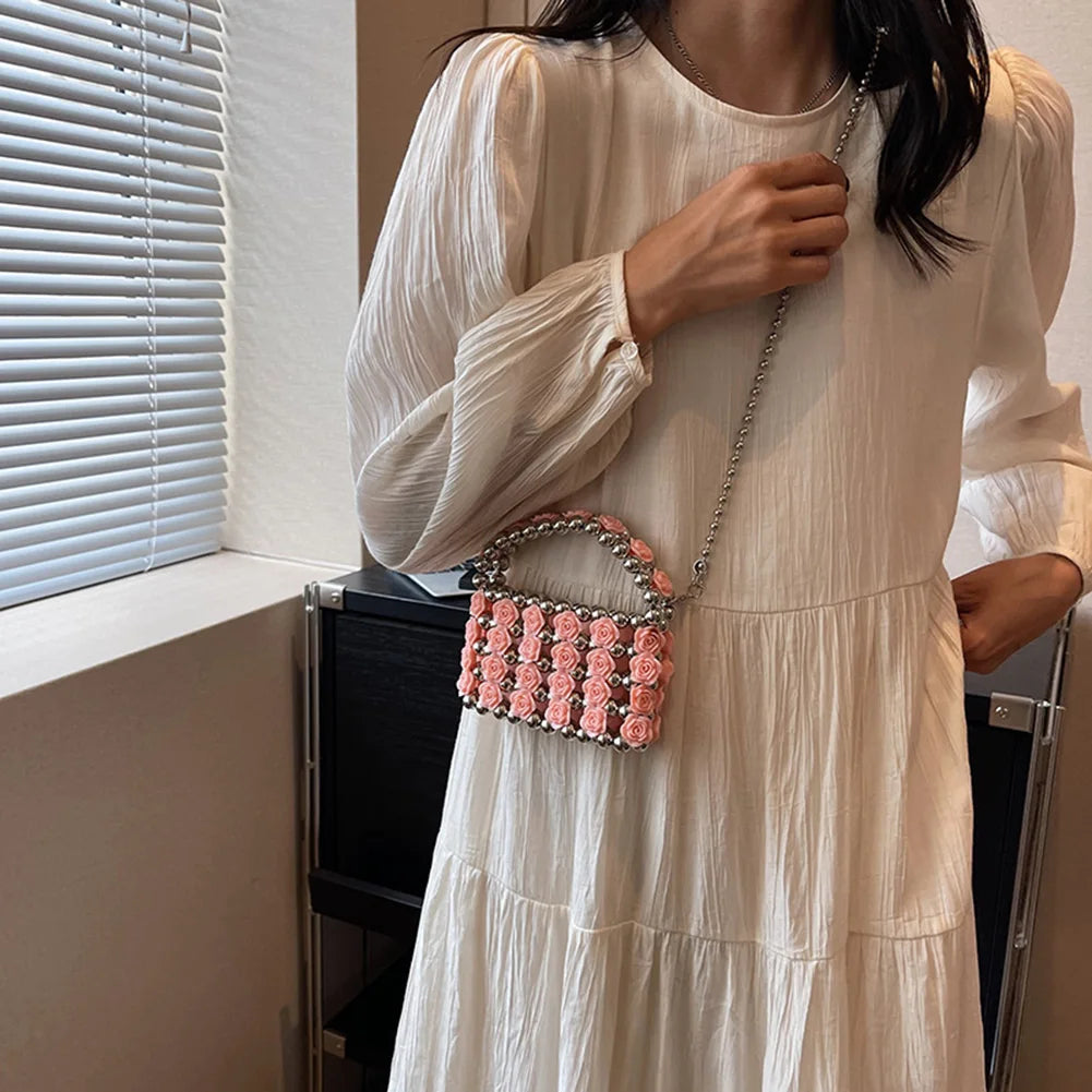 French Pearl Beaded Evening Clutch – Women’s Sweet Crossbody Bag for Weddings, Parties & Elegant Events