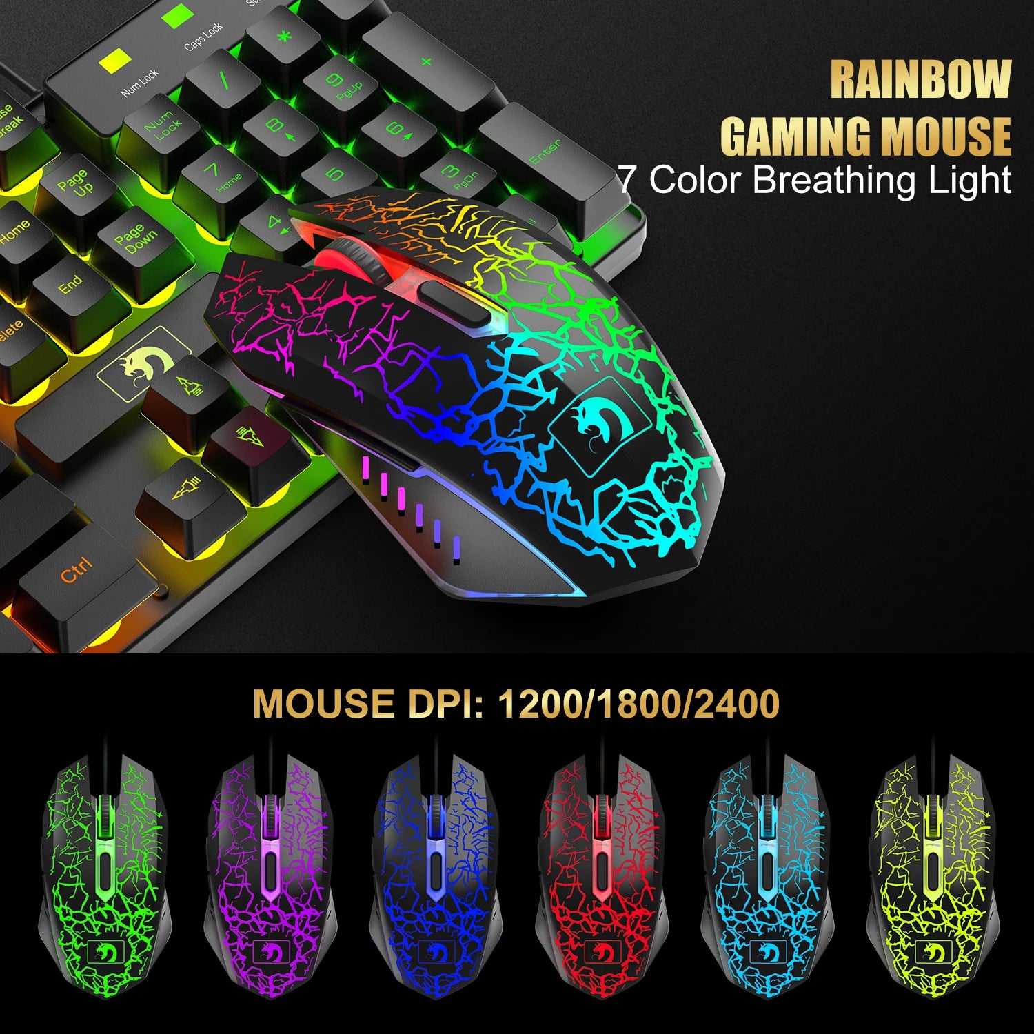 MambaSnake T11 Wired Gaming Combo – Rainbow LED Backlit Keyboard, Gaming Mouse & Headset Set for PC & Laptop