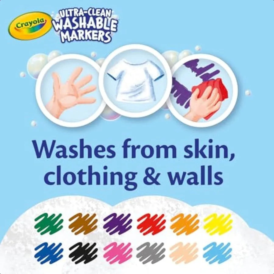 Crayola Ultra-Clean Washable Markers – 12 Count Broad Line, Vibrant Colors for Kids’ Art, School & Crafts