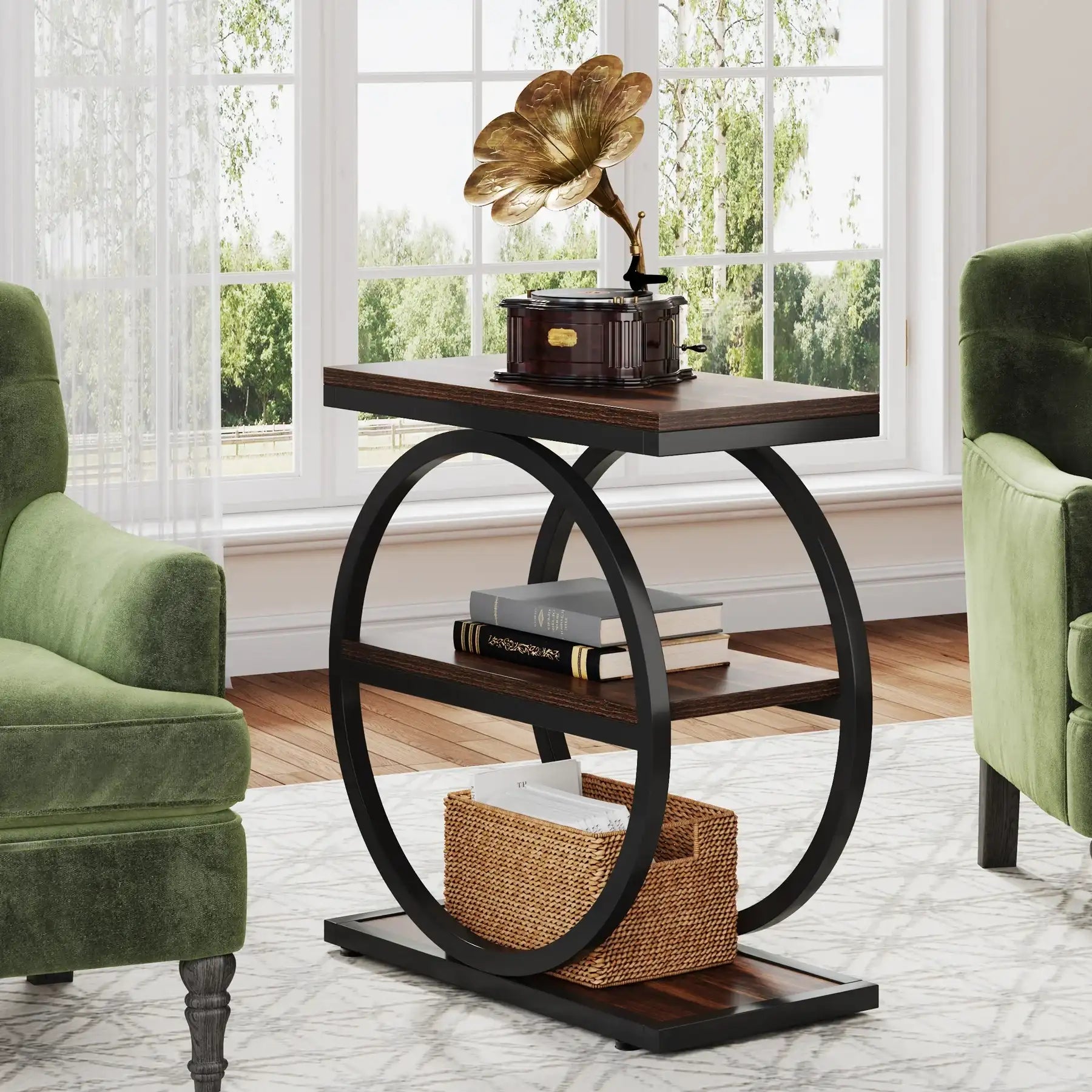 Tribesigns Narrow End Table with 3 Storage Shelves – Wooden Industrial Side Table for Sofa & Living Room