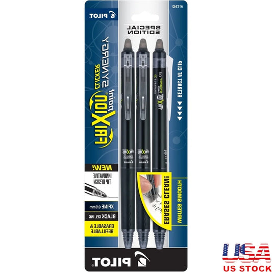 Erasable Gel Pens – Extra Fine Point Black Ink, Retractable Thermo-Sensitive Pens (3-Pack)