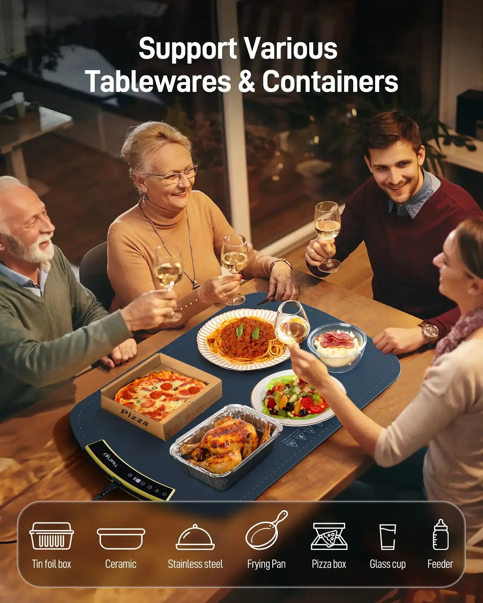 2000 W Electric Food Warming Tray – Foldable Adjustable-Temp Food Warmer Plate (8 Levels)