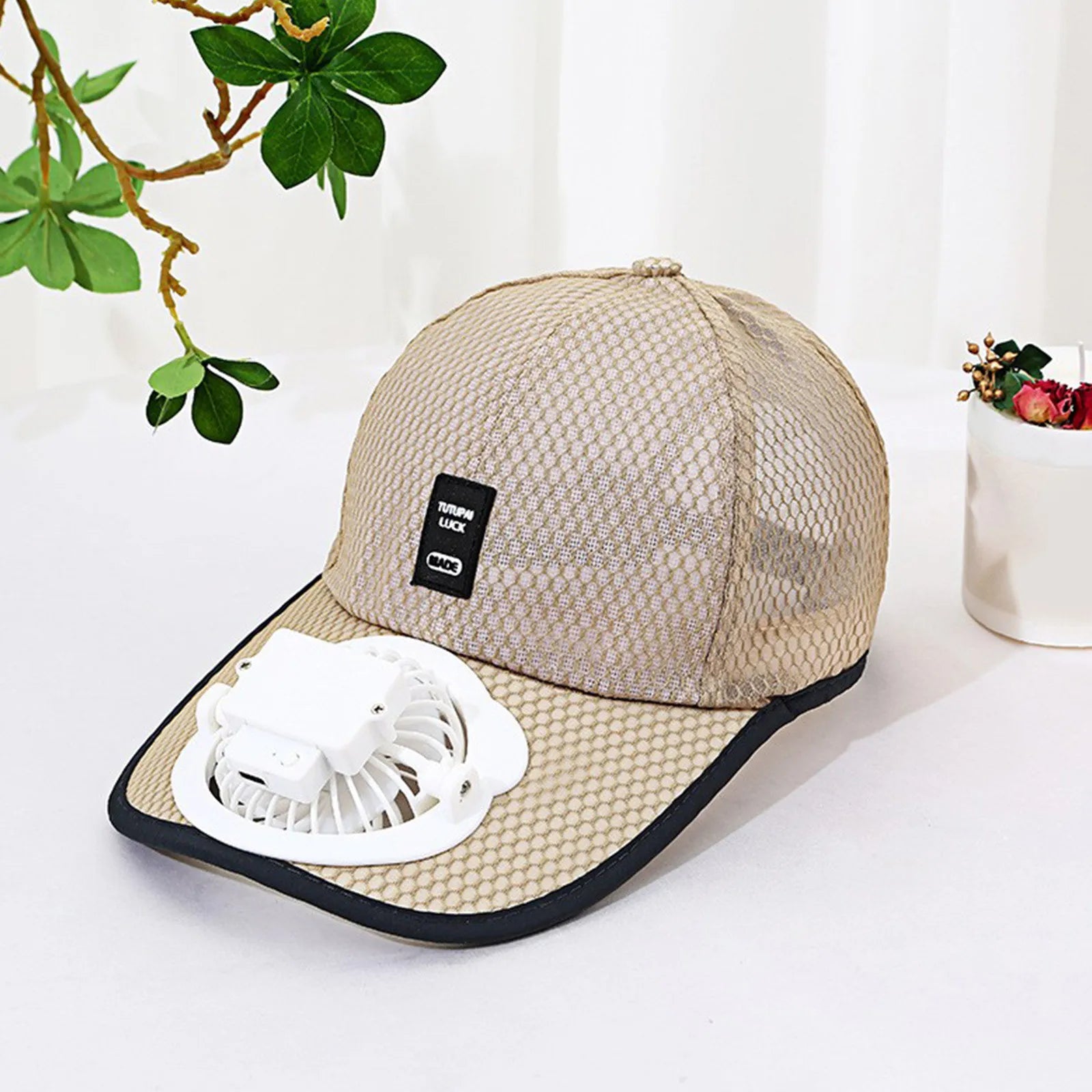 Summer Fan Hat – Mesh Baseball Cap with Embroidered Letter & Built-In Cooling Fan for Men & Women