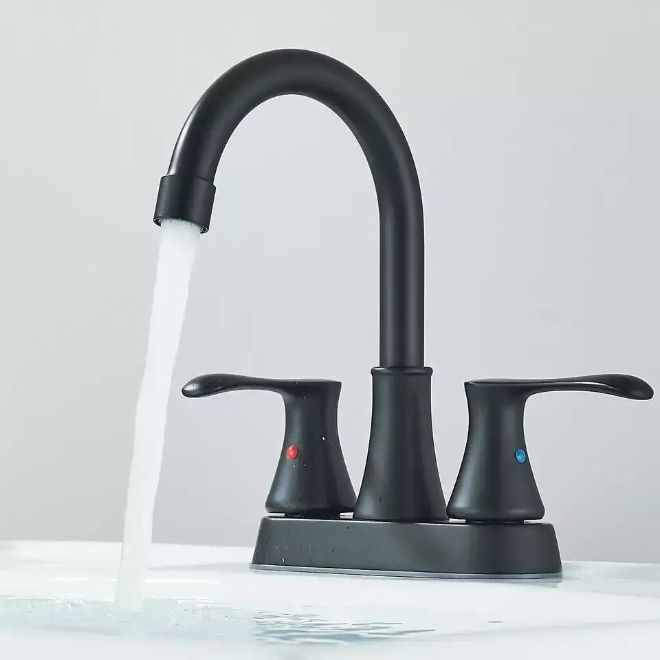 Matte Black 4-Inch Center-Set 3-Hole Bathroom Sink Faucet – 2-Handle Hot & Cold Mixer