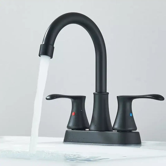 Matte Black 4-Inch Center-Set 3-Hole Bathroom Sink Faucet – 2-Handle Hot & Cold Mixer