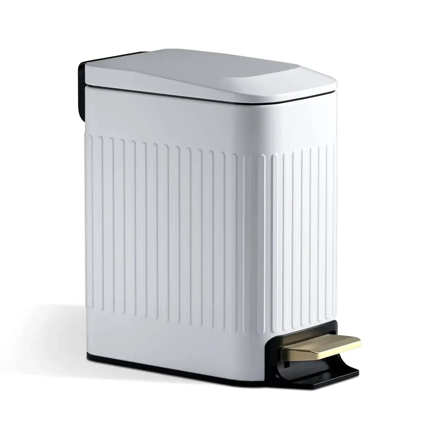 Slim Trash Can with Lid – Rectangular Narrow Waste Bin for Bathroom, Bedroom & Office (Soft-Close Top)