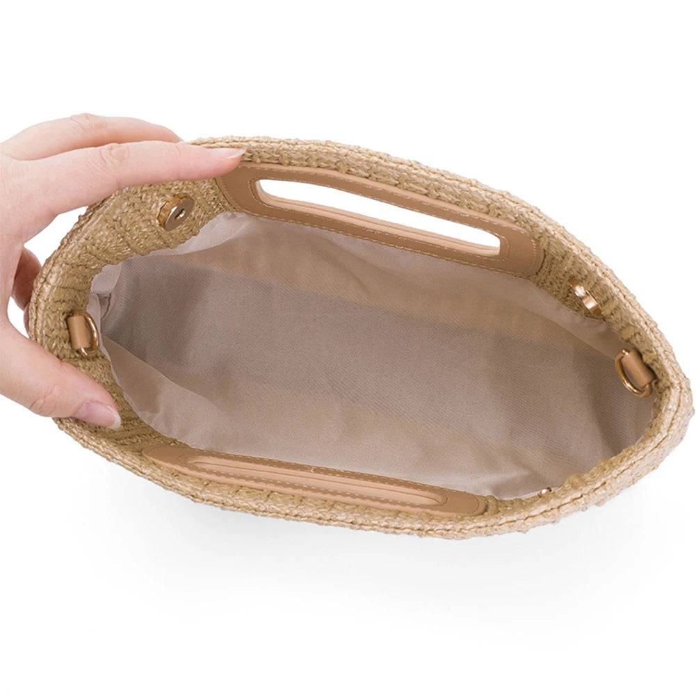 Women Straw Woven Tote Bag – Large Capacity Raffia Evening Crossbody & Hasp-Closure Summer Vacation Purse