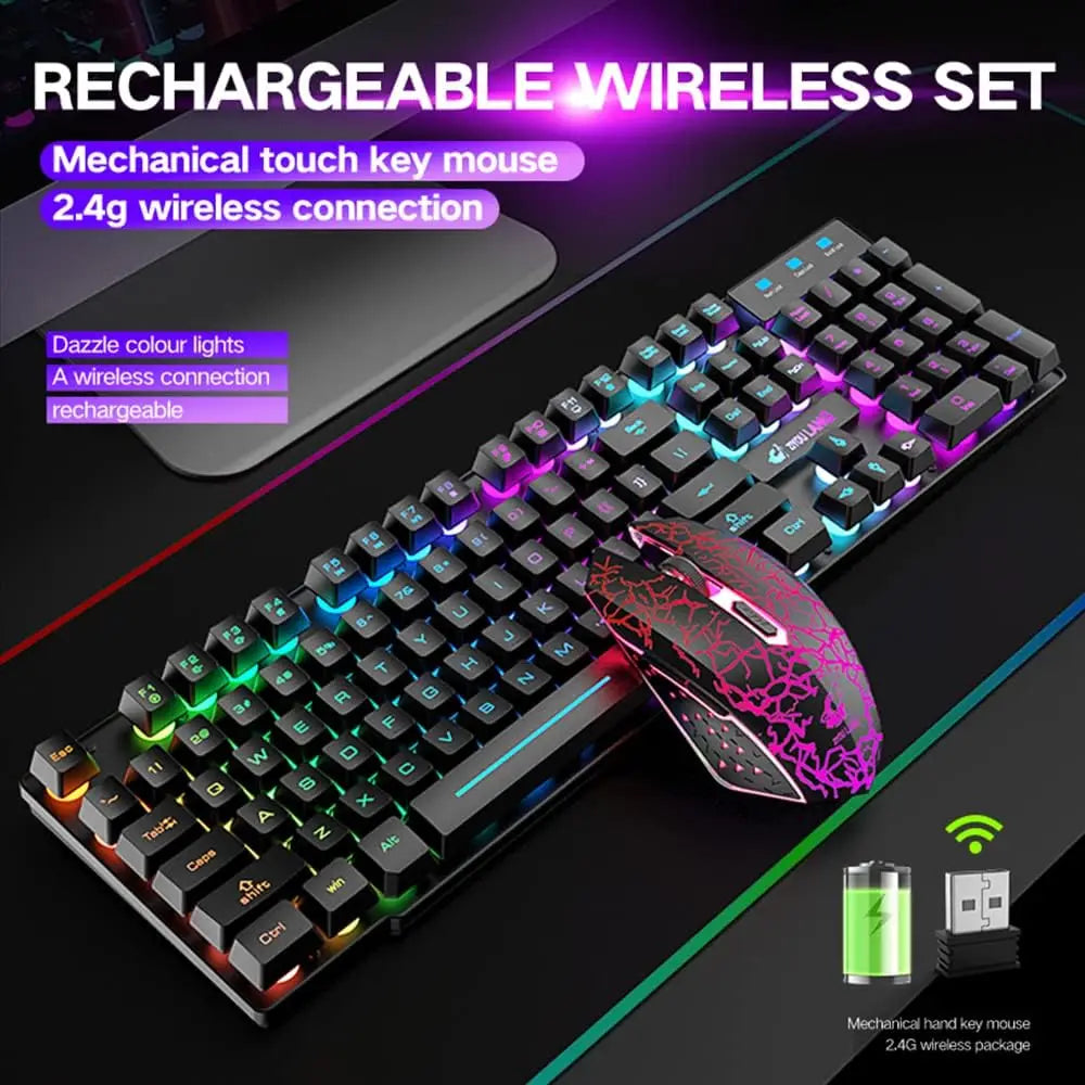 MambaSnake X Ziyou Lang T3 Wireless Gaming Keyboard & Mouse Combo – Rainbow Backlit Rechargeable Keyboard with Ergonomic Silent Mouse