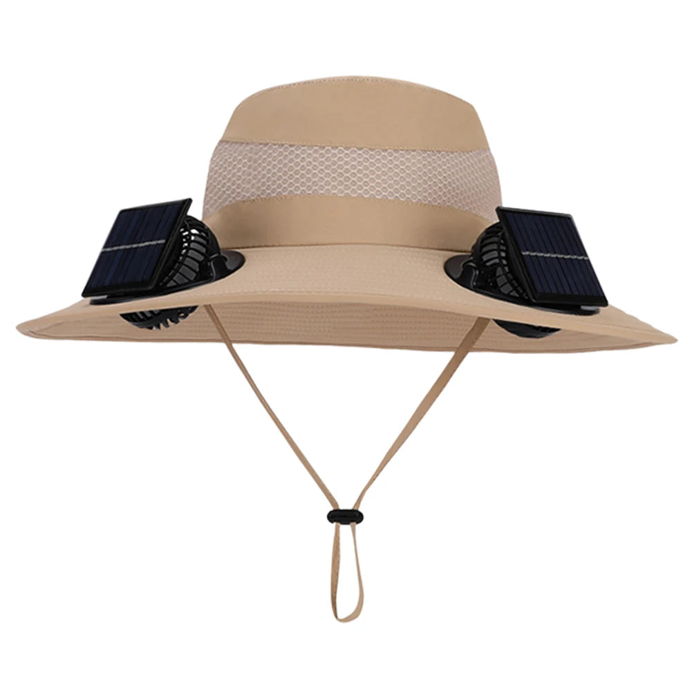 Outdoor Camping & Fishing Solar Fan Hat – Unisex Portable Wide Brim Fisherman Cap with Solar-Powered Cooling Fan
