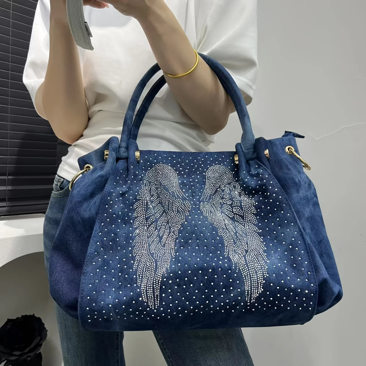 Personalized Wing Pattern Shoulder Bag – Y2K Street Style Elegant Tote for Women