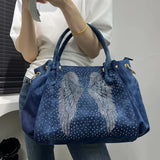 Personalized Wing Pattern Shoulder Bag – Y2K Street Style Elegant Tote for Women