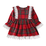 Red Plaid Lace & Ruffle Long-Sleeve Tutu Party Dress for Baby Girls – Christmas Outfit