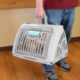 Sport Pet Foldable Travel Cat Carrier – Collapsible Plastic Crate with Front Door & Waterproof Bed, Gray