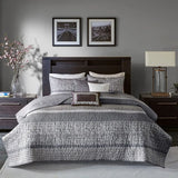 6-Piece Reversible Jacquard Quilt Set with Throw Pillows – Grey & Taupe King/Cal King | Elegant Reversible Bedding Set for Modern Bedrooms
