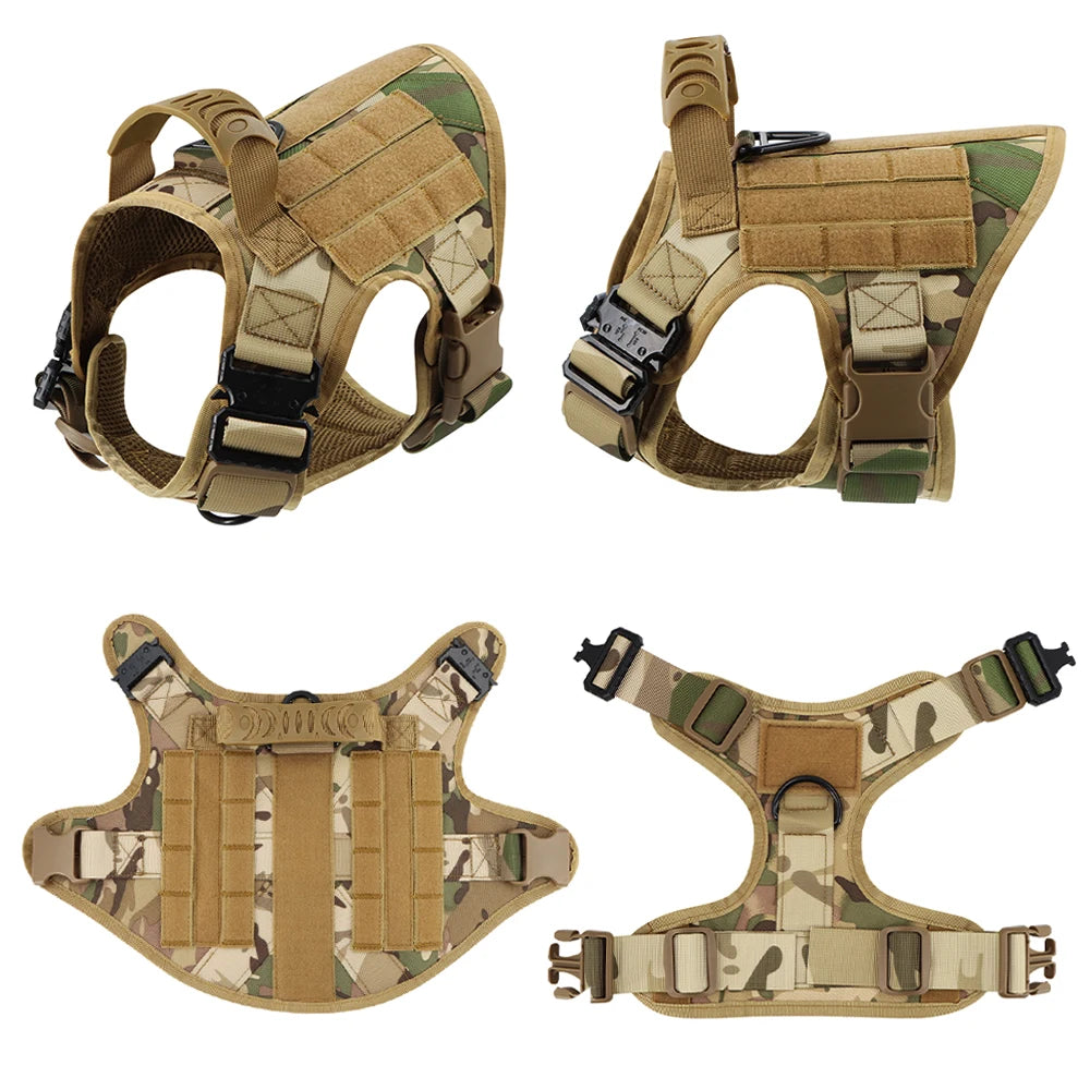 Military Tactical Large Dog Harness Set – Training Vest with Collar, Leash, Bags & Patches for Malinois & Large Breeds