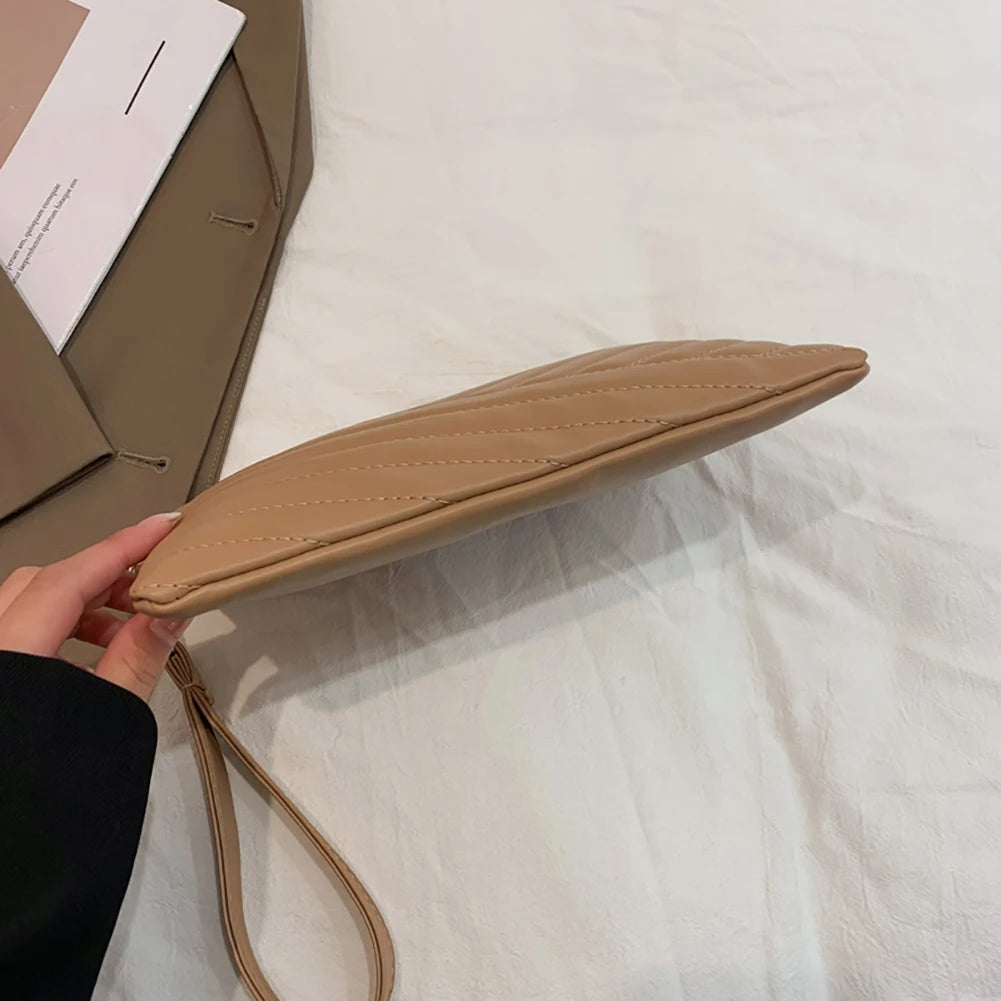 Women’s PU Leather Solid-Color Clutch & Satchel Bag – Business Zipper Handbag