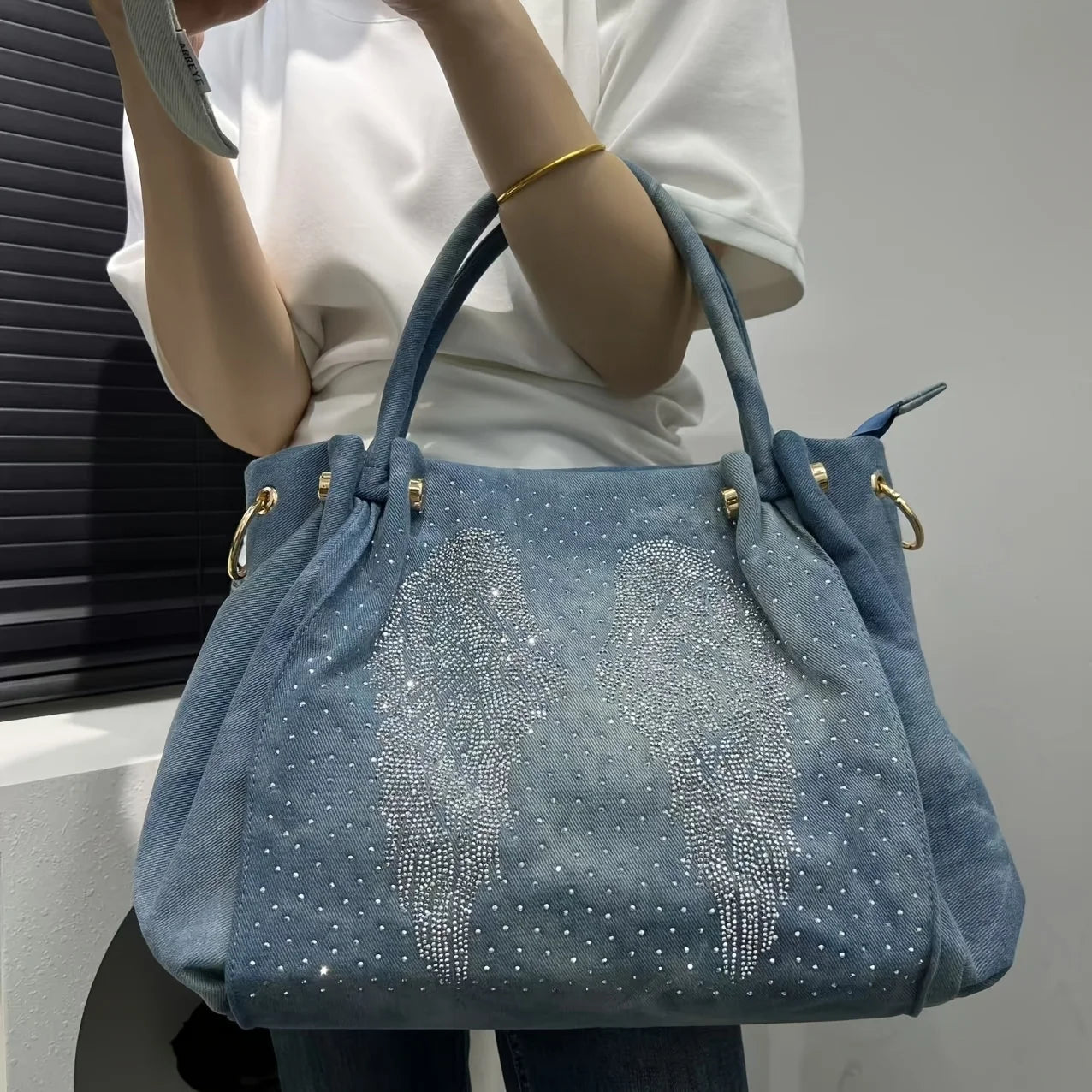 Personalized Wing Pattern Shoulder Bag – Y2K Street Style Elegant Tote for Women