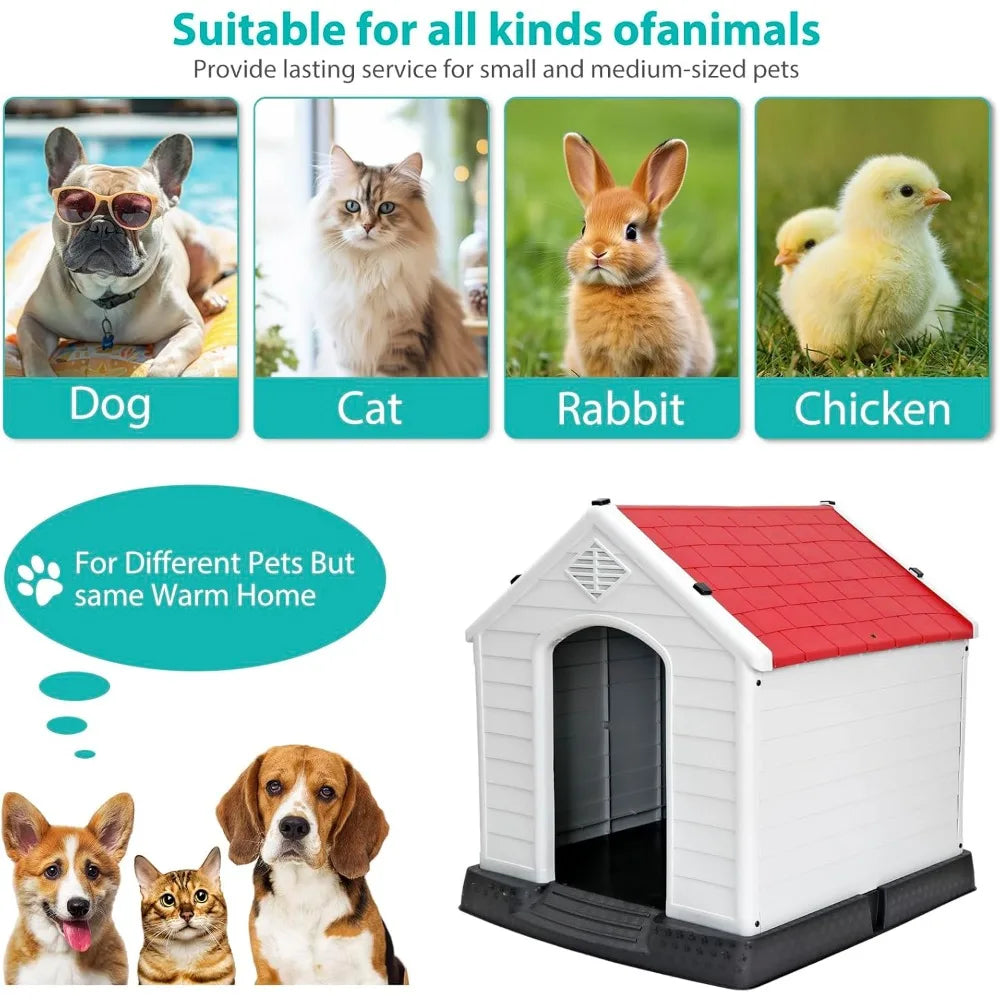 Large Plastic Dog House – Waterproof All-Weather Kennel with Air Vents & Elevated Floor (Indoor & Outdoor Use)
