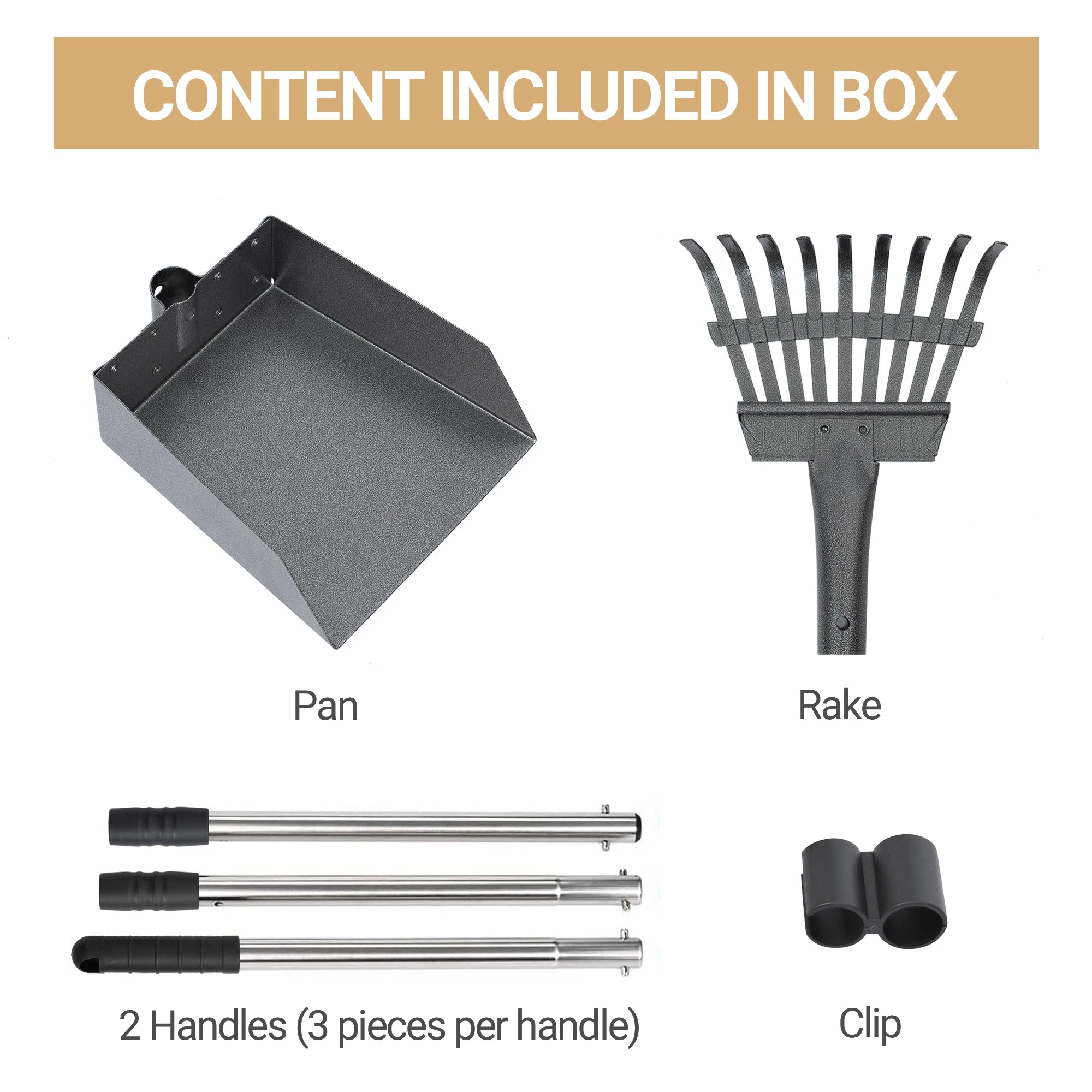 Dog Pooper Scooper Tray & Rake Set – Pet Waste Removal System with Long Adjustable Stainless Steel Handles for Easy Cleanup