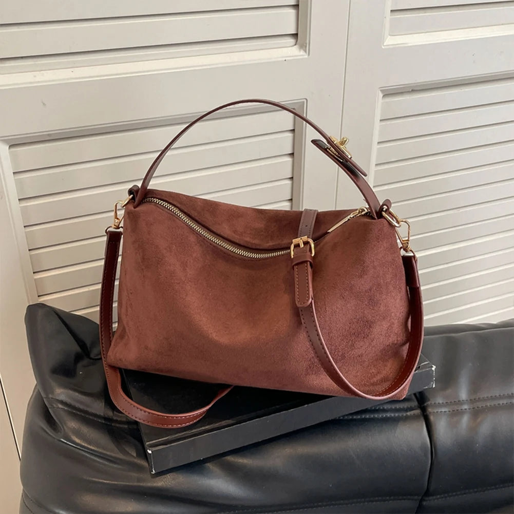 Women’s Suede Crossbody Hobo Bag – Adjustable Strap Satchel with Inner Pocket & Zipper Clutch for Work & Travel 👜✨