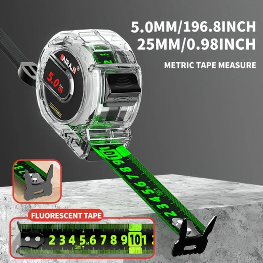 “Fluorescent Steel Tape Measure – High-Precision Wear-Resistant Measuring Tool with Straightedge Design”
