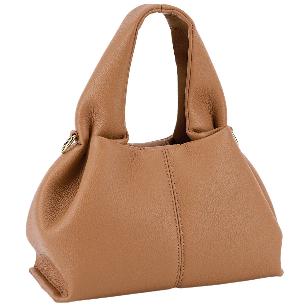 Women’s Soft Cloud Dumpling Bag – Solid Color PU Leather Clutch with Removable Strap, Retro Crossbody & Top Handle Purse