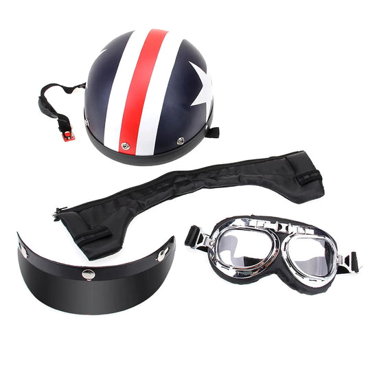 Half Open Face Bike Helmet with Goggles & Visor – Motorcycle & Scooter Touring Helmet with Scarf Protection