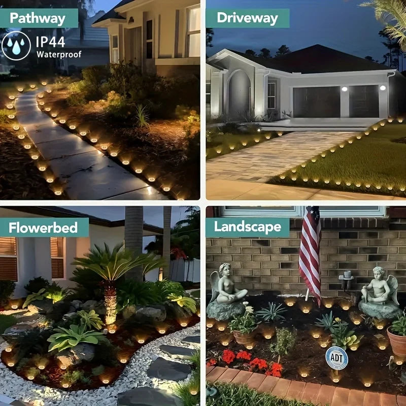8PCS Solar Power Disk Lights – 8 LED Outdoor Garden Ground Lights | Waterproof Pathway, Deck & Landscape Illumination