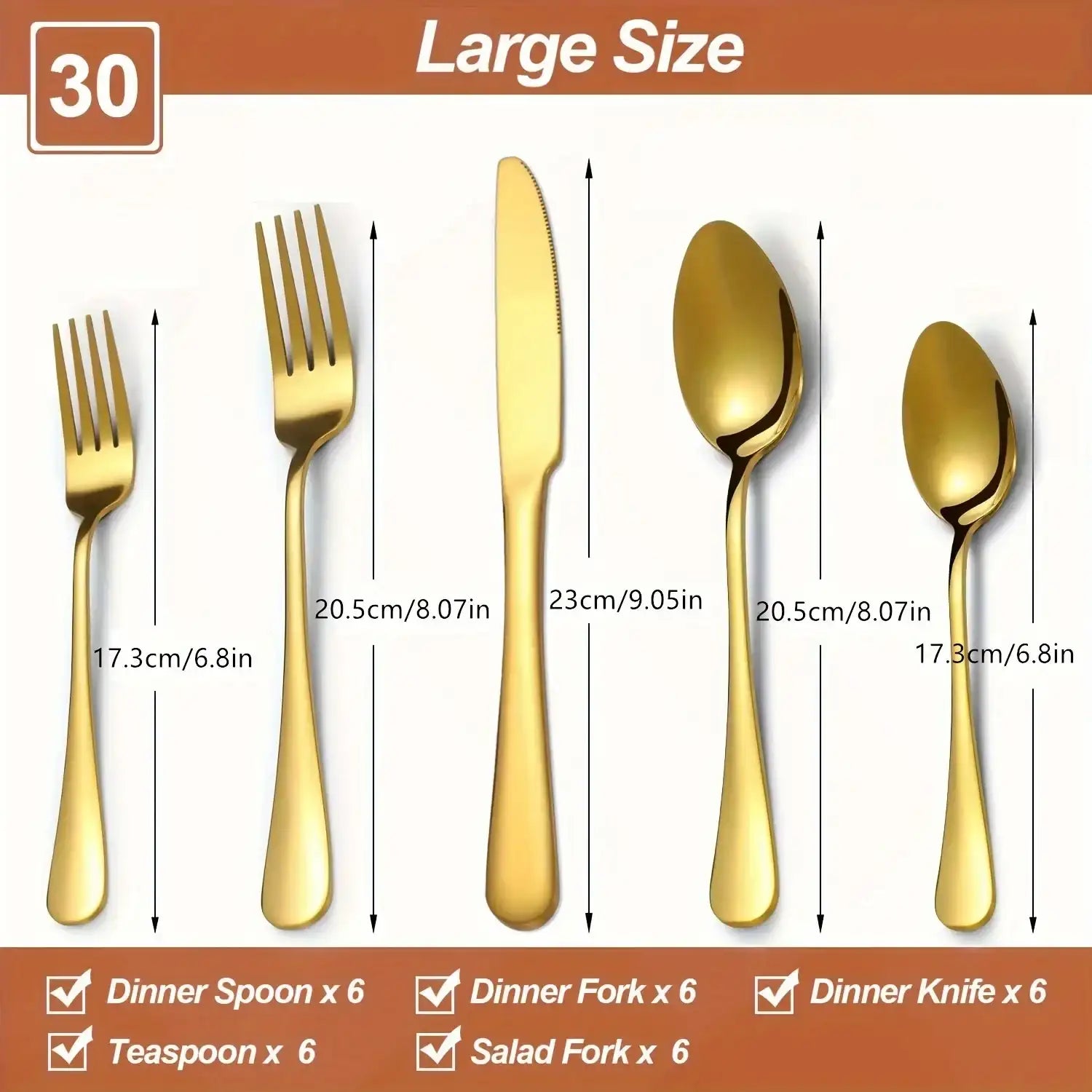 Luxury Golden Stainless Steel Flatware Set – 30/60 Piece Elegant Cutlery Set (Knives, Forks, Spoons)