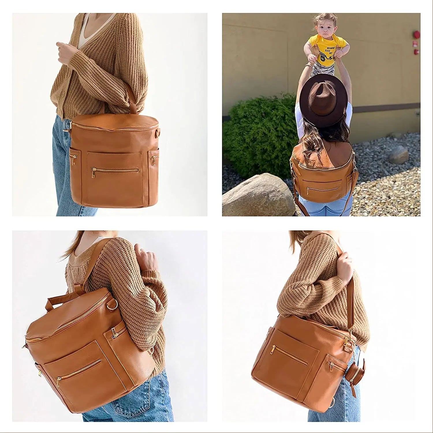 2022 PU Leather Diaper Backpack – Fashion Mommy & Daddy Bag with Changing Pad | Large Capacity Baby Organizer Nappy Bag