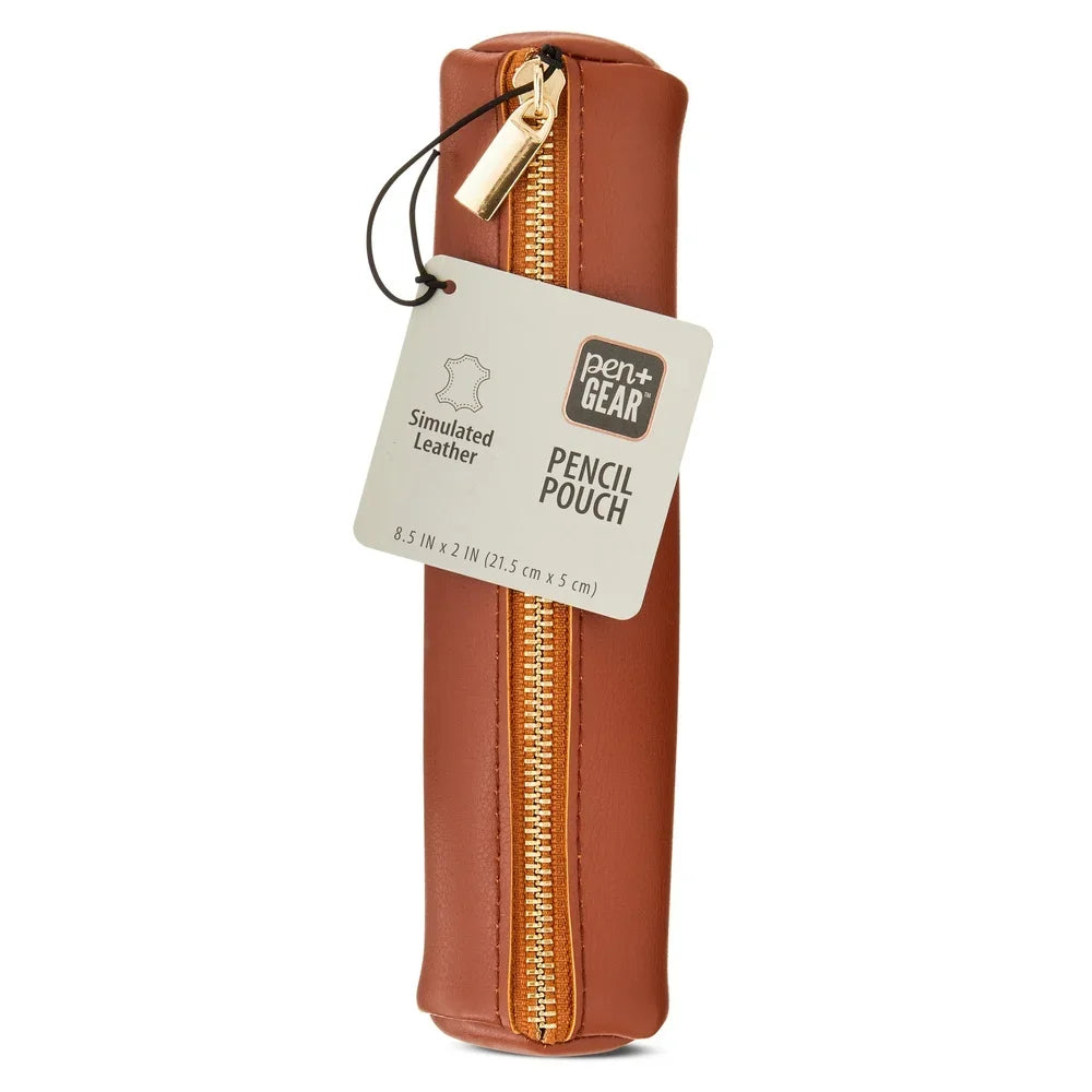 Simulated Leather Pencil Pouch – Zippered Case for Pens, Pencils & Highlighters