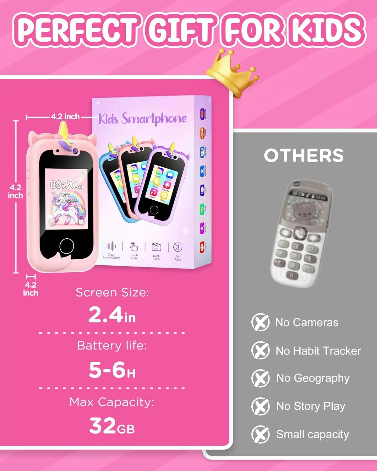 Kids Smart Phone Toy for Girls – Educational Learning Play Cell Phone with Music, Games & Lights, Perfect Birthday or Christmas Gift (Ages 3–10)