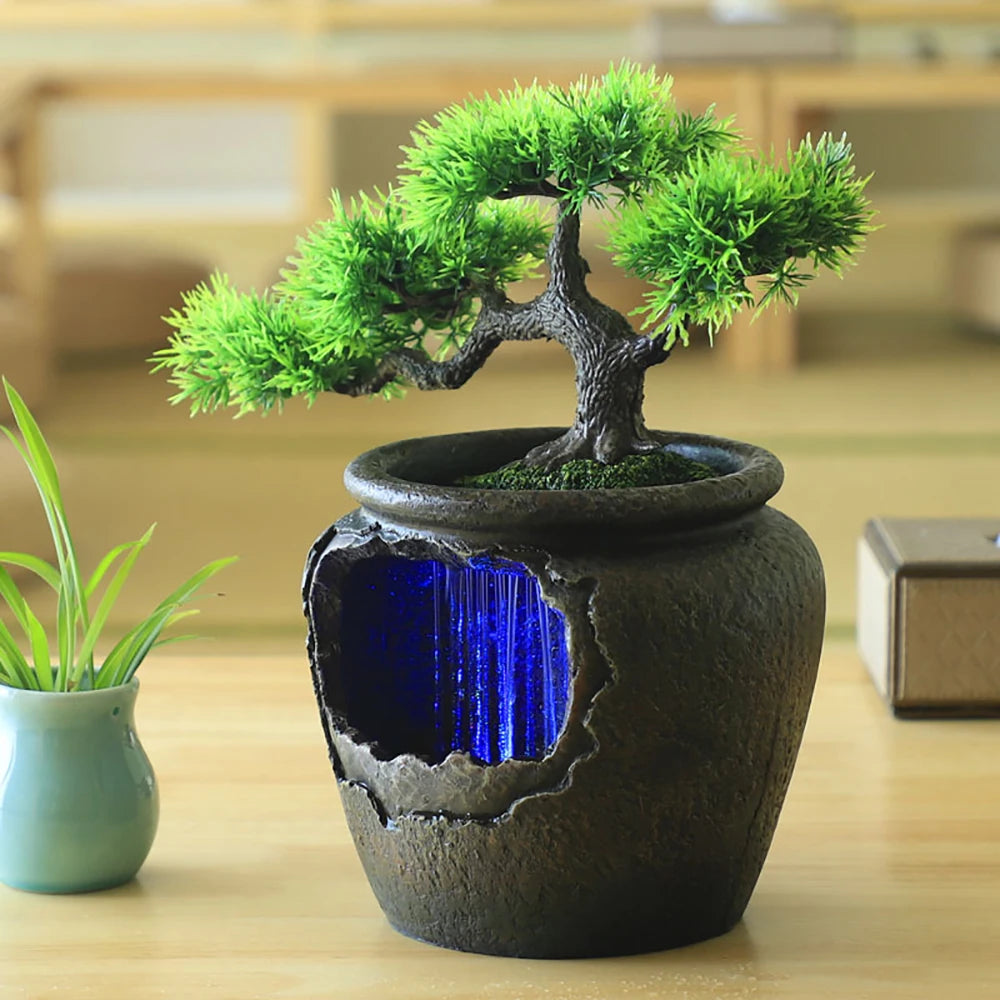 Relaxation Desktop Waterfall Fountain – LED Light Indoor Home & Office Decor, Feng Shui Wealth Ornament