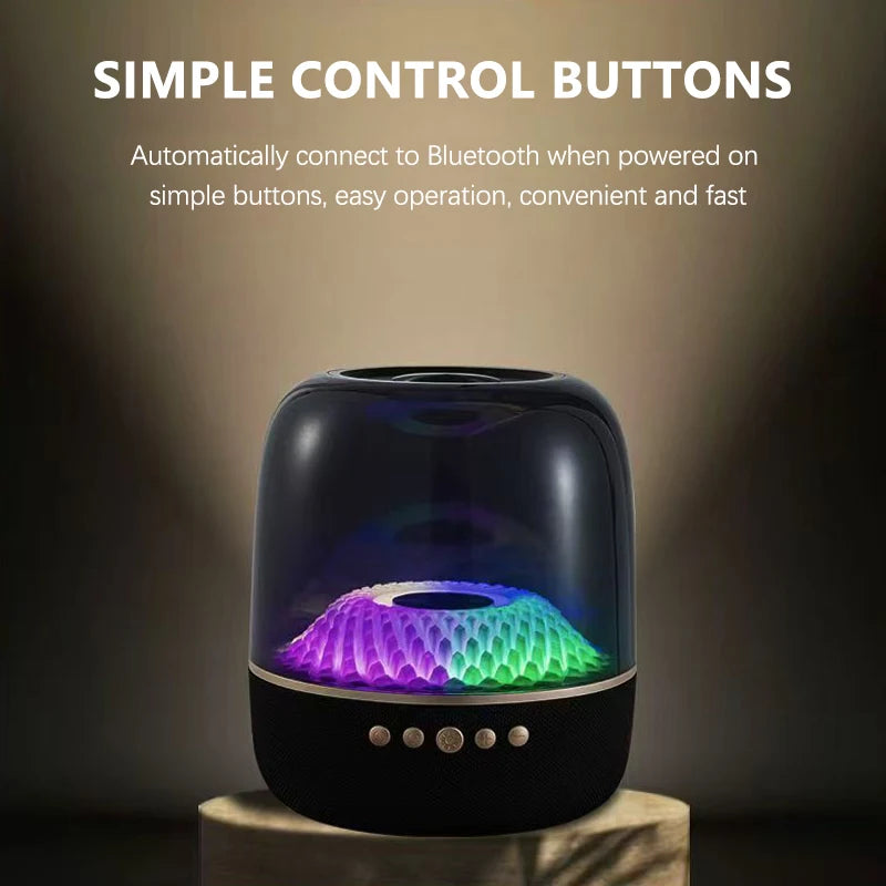 Wireless Bluetooth Smart Speaker – Transparent Glass Desktop Subwoofer with Surround Sound & Colorful Atmosphere Lights