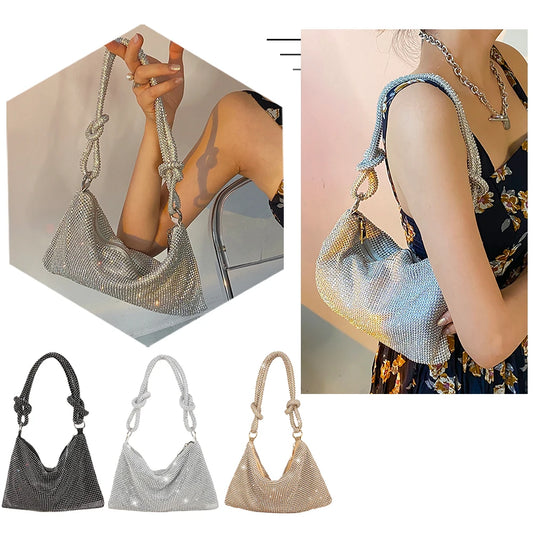 Women’s Shiny Diamond-Encrusted Purse – Crystal Rhinestone Shoulder & Crossbody Bag for Weddings, Parties & Dinners