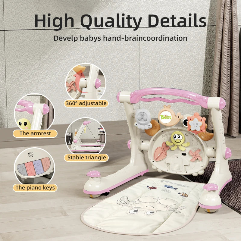 4-in-1 Baby Car Fitness Rack – Toddler Walker with Piano, Push Trolley, Activity Table & Multi-Function Toy for 0–18 Months