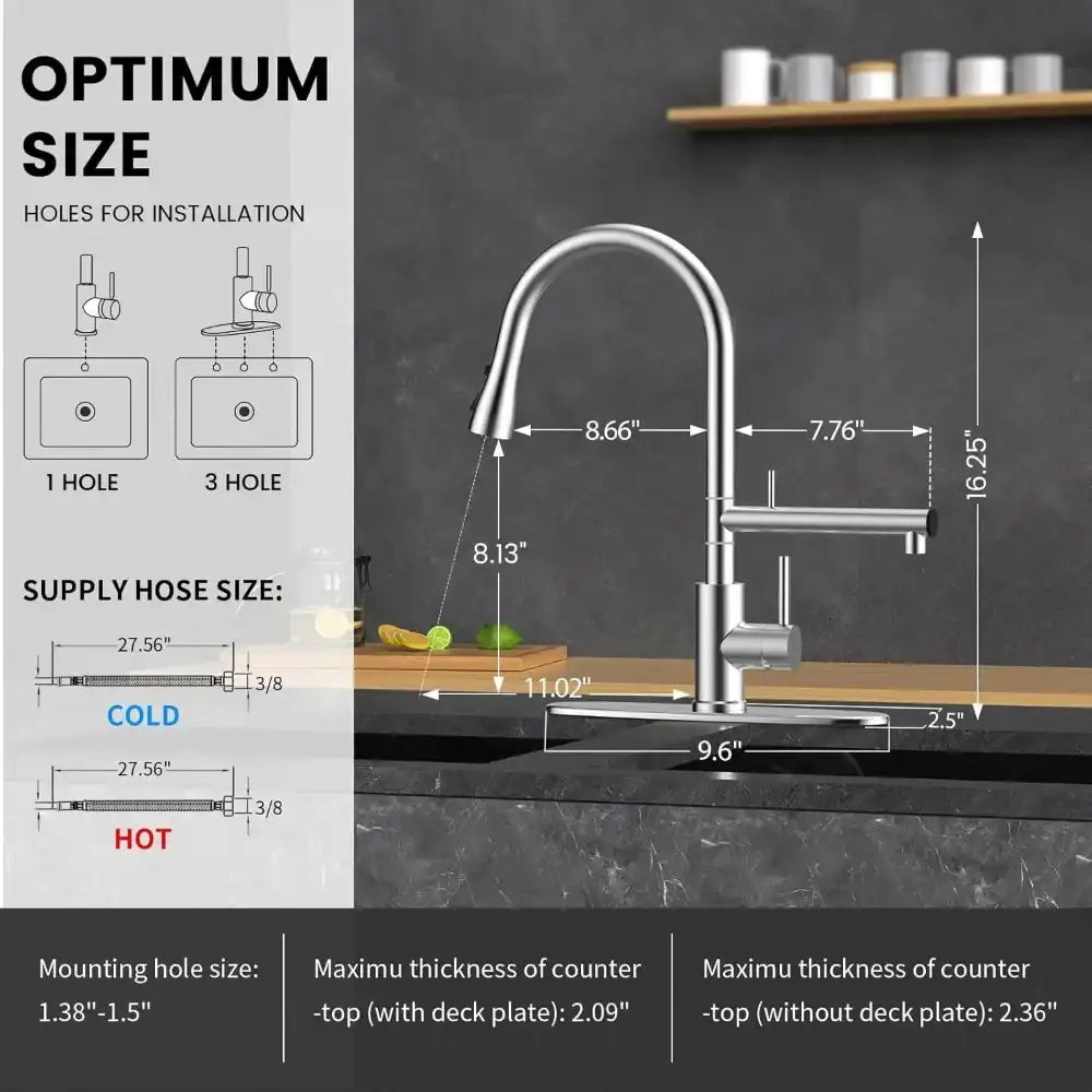 High Arc 304 Stainless Steel Kitchen Faucet – Brushed Nickel Finish with Pull-Down Sprayer & Built-In Filter Function 🚰✨