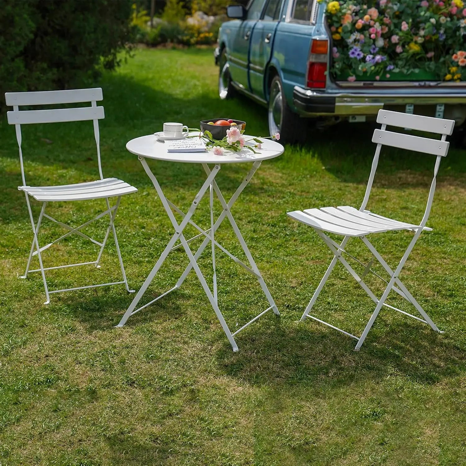 “3-Piece Folding Bistro Set – Weather-Resistant Table & 2 Chairs for Patio, Yard & Garden Conversation Spaces”