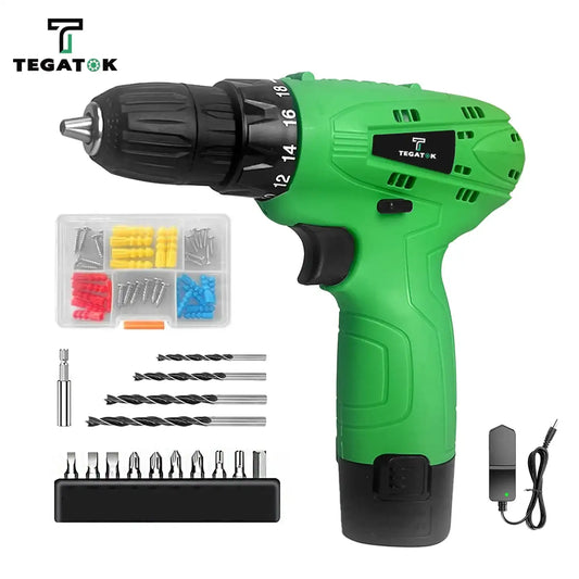 12 V Cordless Drill Set – 18 Torque Settings Power Drill with 3/8″ Keyless Chuck for Home Maintenance