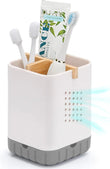 Bamboo Toothbrush & Toothpaste Holder – 4-Compartment Countertop Organizer with Anti-Slip Base