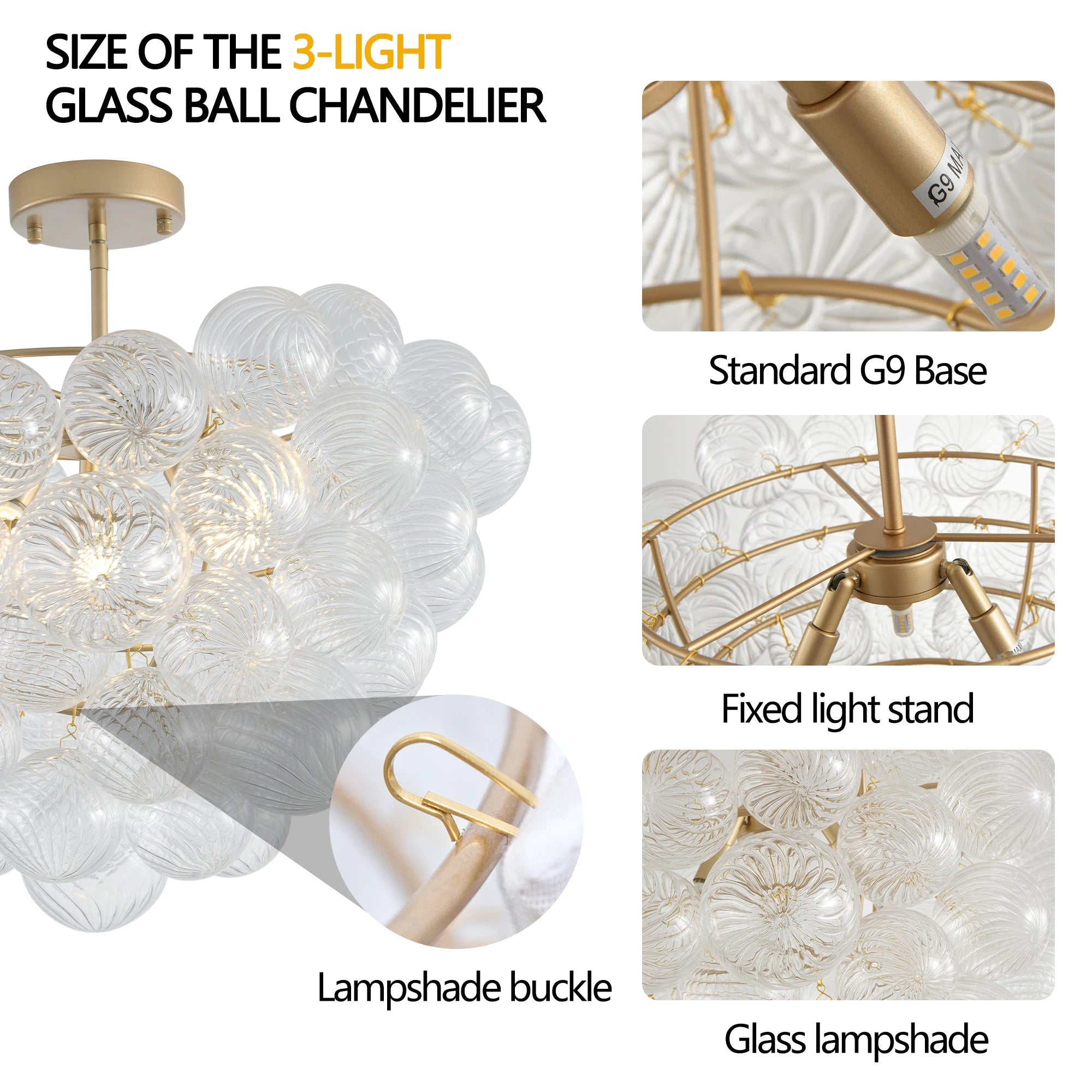 20-Inch Gold Pendant Light – Elegant Clear Glass Globe Shade for Living, Dining & Kitchen Spaces