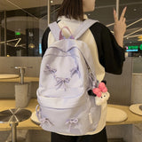 Fashion Bow Laptop Backpack – Large-Capacity Student Rucksack | Stylish Solid-Color Multi-Pocket Travel Daypack