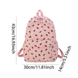 Corduroy Strawberry Graphic Backpack – Casual Large Capacity Travel Daypack