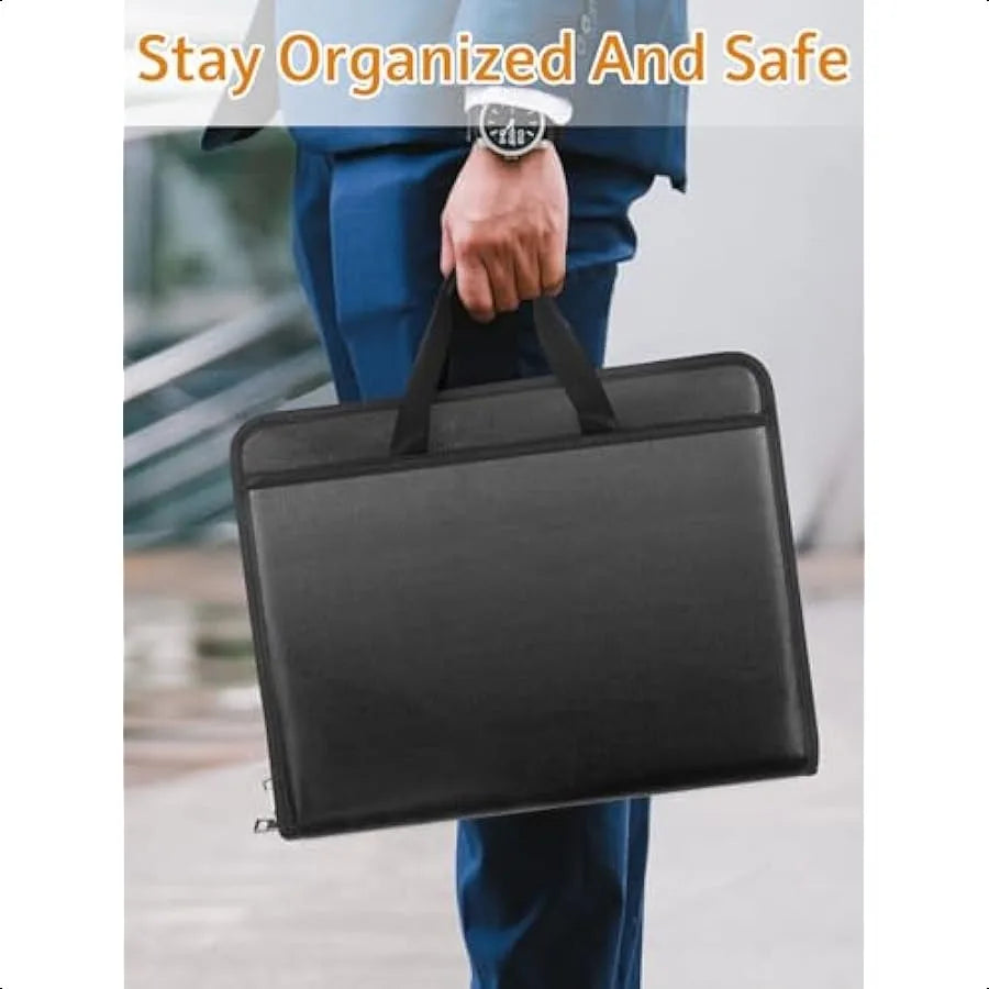 Fireproof Accordion Document Organizer – Expanding File Folder Storage Box with Zipper & Labels (13 Pockets)