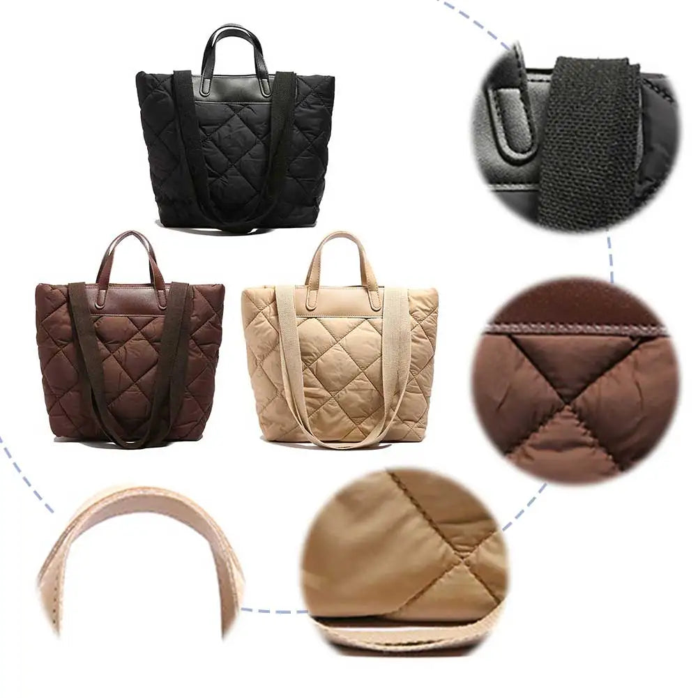 Women’s nylon puffer tote bag – quilted solid color large-capacity shoulder handbag, lightweight satchel purse for work & travel
