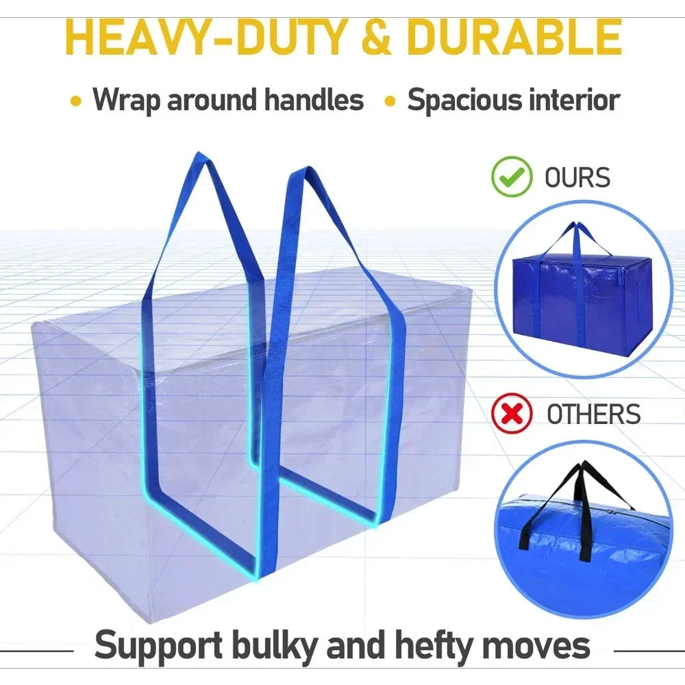 MegaMove 6-Pack Oversized Heavy-Duty Moving Bags with Zipper & Carry Handles – Space-Saving Storage Totes 🧳
