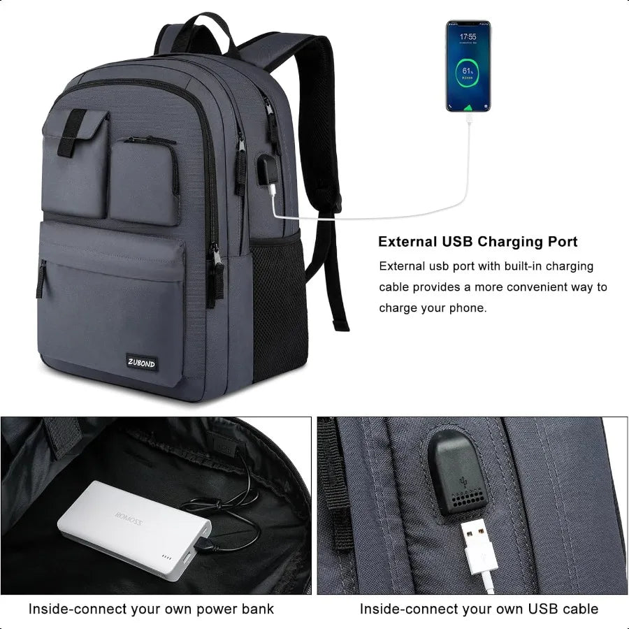 Unisex 15.6" Laptop Backpack – School Bookbag for Teen Boys & Girls | USB Charging Student Daypack