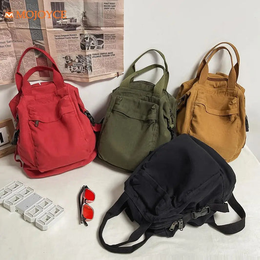 Simple Canvas College Schoolbag – Vintage Solid-Color Backpack for Students & Women | Large-Capacity 2024 Casual Bookbag