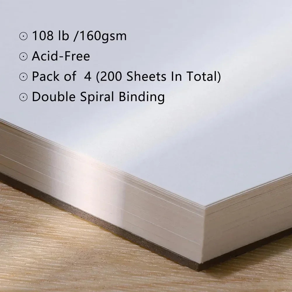 4-Pack Mixed Media Sketchbooks 5.5×8.5″ – 160gsm Heavy-Duty Spiral Drawing Paper